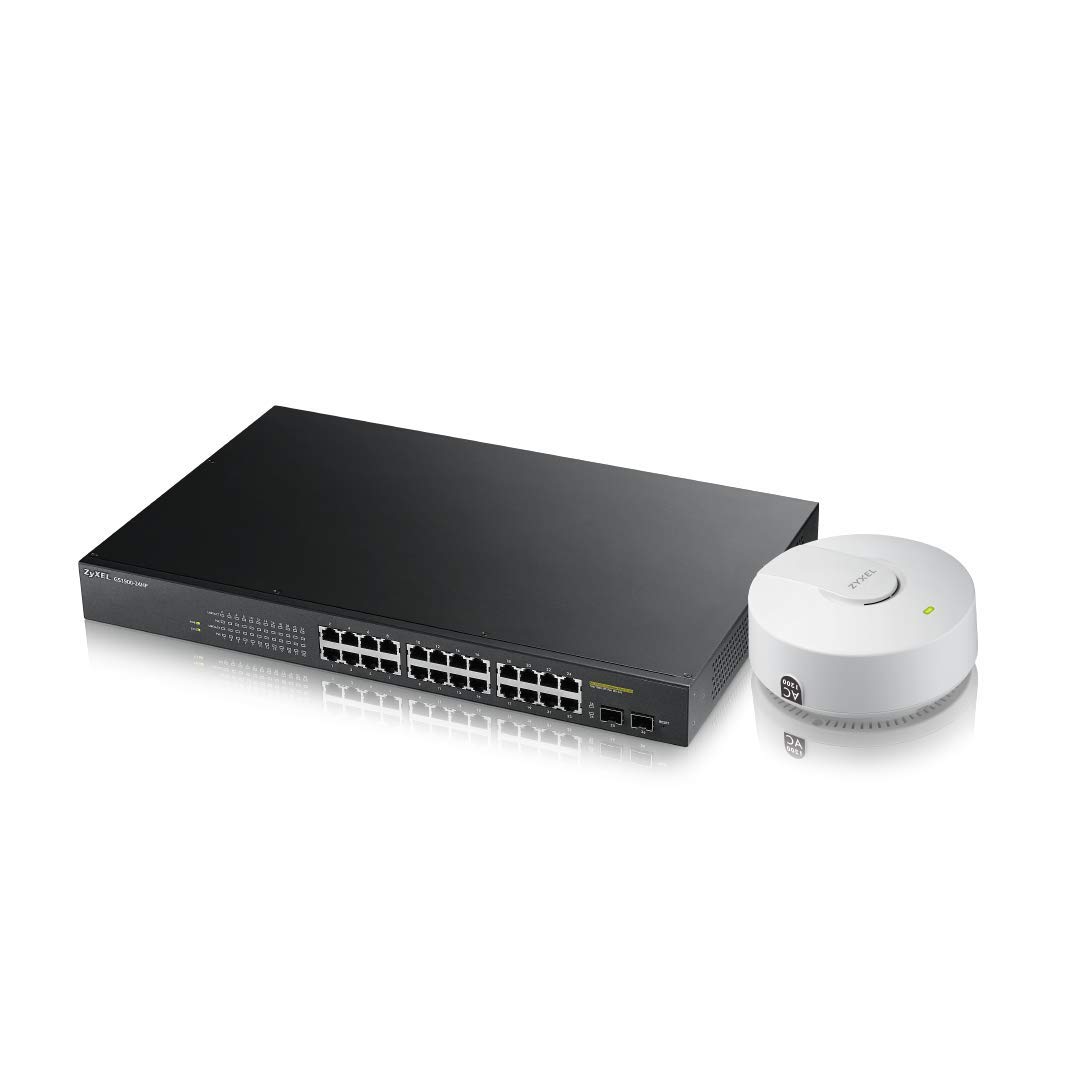 Zyxel 24-Port Gigabit 170W PoE Smart Managed Switch with NWA1123-ACv2 WiFi Access Point | High-Speed Network Solution for Office, Business & Home Use