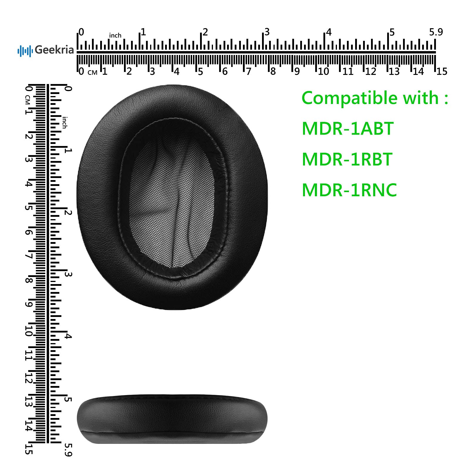 Geekria QuickFit Replacement Ear Pads for Sony MDR-1ABT MDR-1RBT MDR-1RNC Headphones - Premium Noise Isolation Memory Foam Ear Cushions & Earpads (Black) - Perfect for Gaming, Music & Travel Comfort