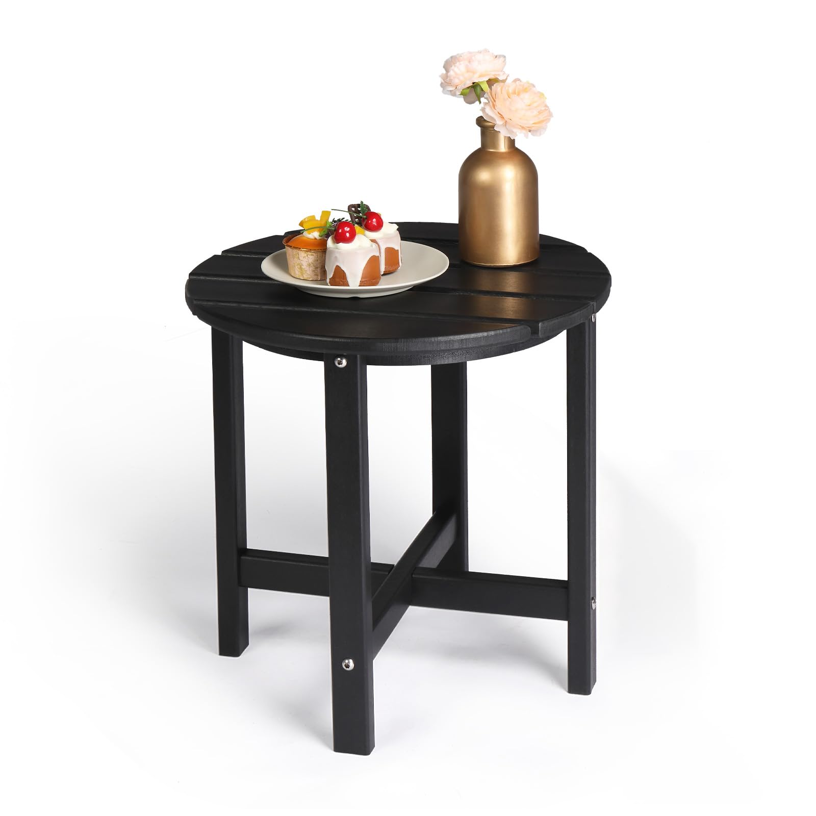 Outvita 18 Inch Round Adirondack Side Table - Weather Resistant HDPE Outdoor Coffee Table for Patio, Balcony, Deck, Garden - Perfect for Outdoor Relaxation & Entertaining - Black