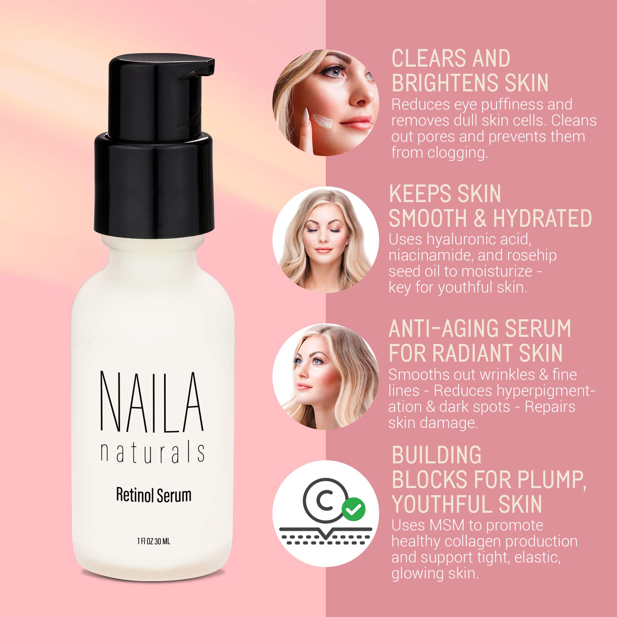 Organic Retinol Serum for Face - Hydrating Anti-Aging & Firming Facial Treatment with Collagen | Gentle Retinol Skincare for Wrinkles & Fine Lines | Made in USA | Perfect for Night Routine & Mature Skin Care
