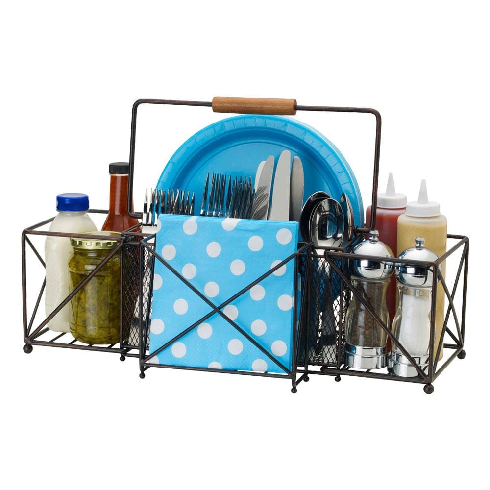 Premium Baler Picnic Buffet Caddy - Portable Outdoor Serving Tray for BBQs, Camping & Parties - Durable Plastic Tableware Organizer with Handle