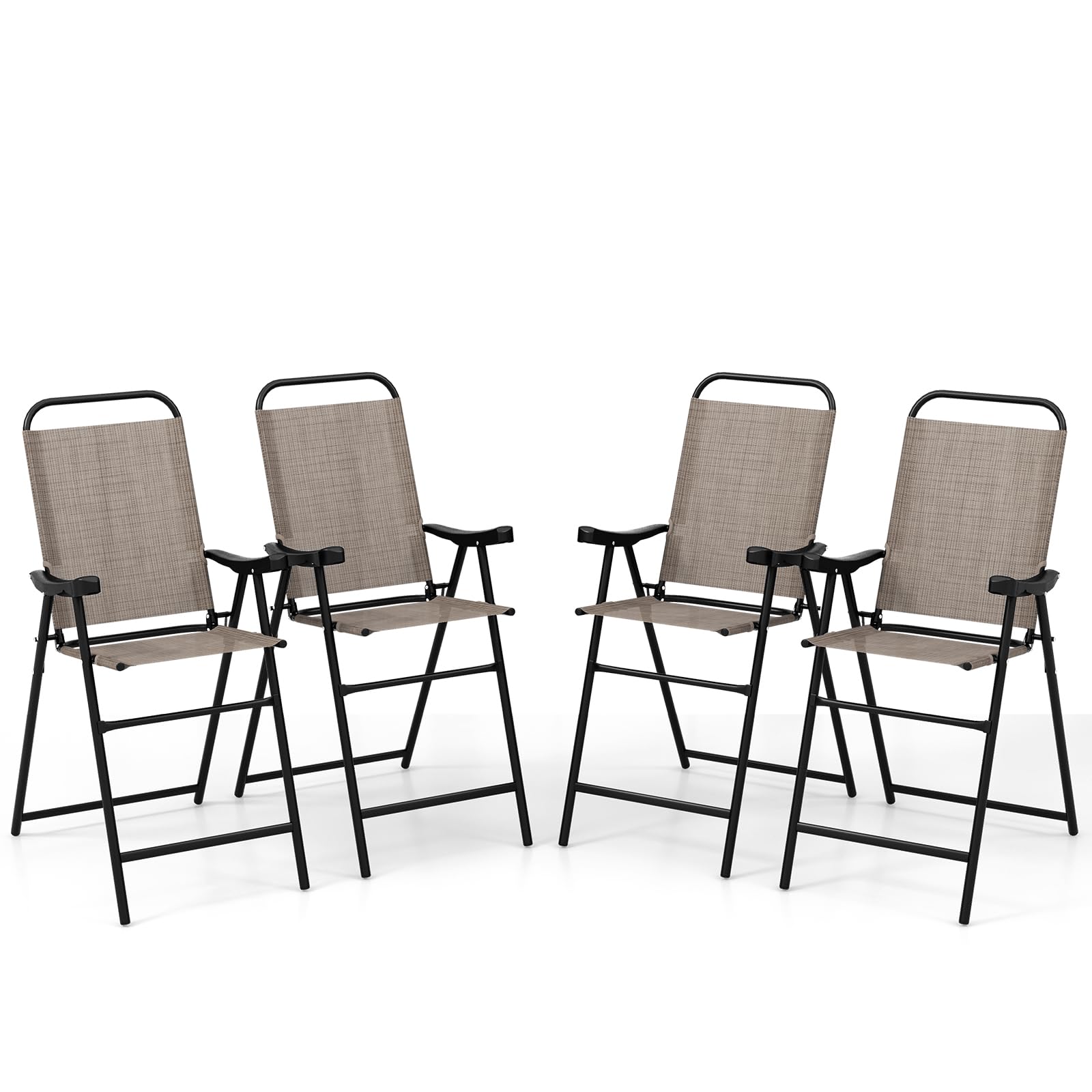 COSTWAY 4-Piece Patio Folding Bar Chair Set - Metal Frame High Top Outdoor Bar Stools with Footrest - Weather-Resistant for Balcony, Garden, Poolside & Coffee Shop Use