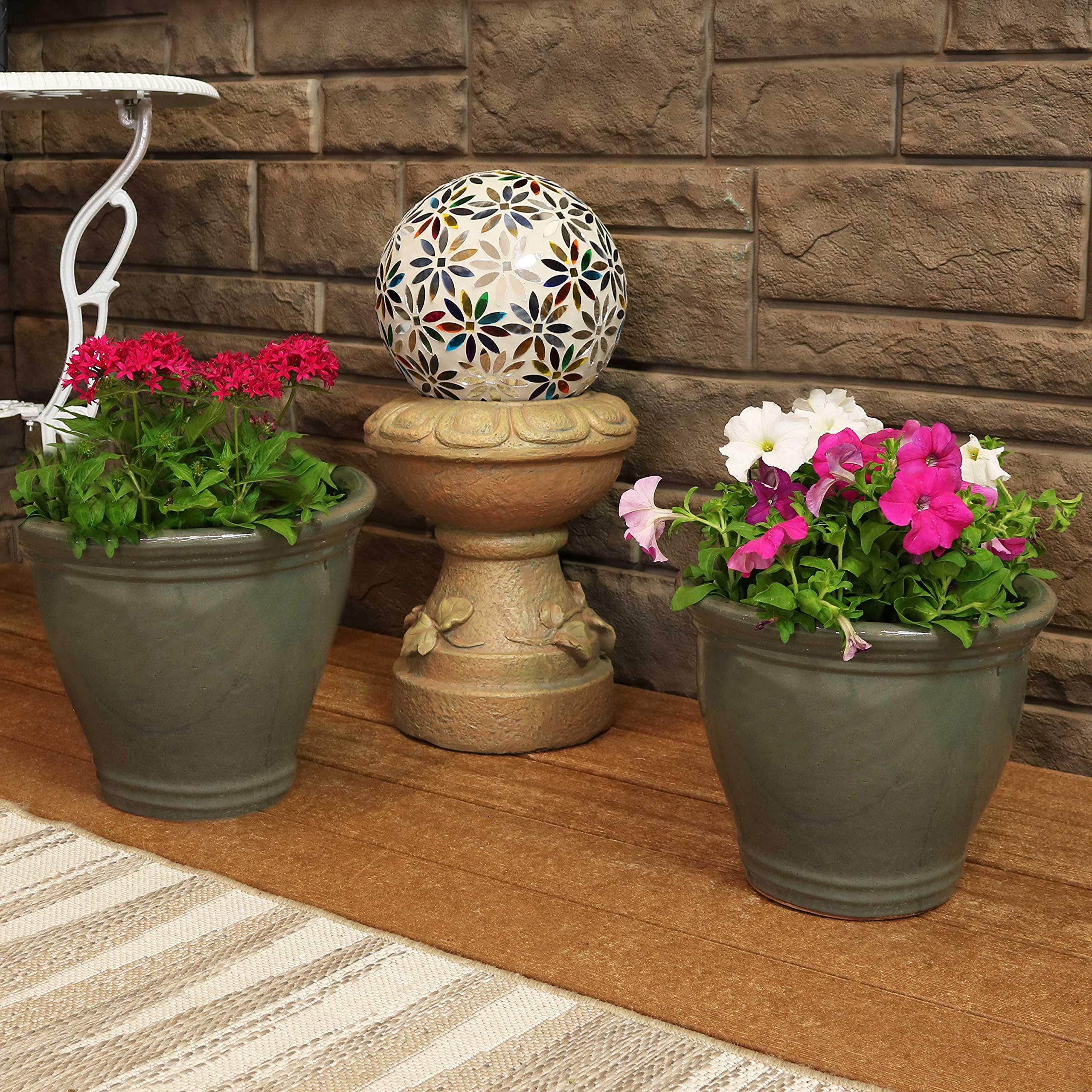 Sunnydaze Round Ceramic Planter Set of 2 - 11 Inch Gray Glaze Indoor Outdoor Flower Pots with Drainage Hole - Perfect for Patio, Garden, and Home Decor