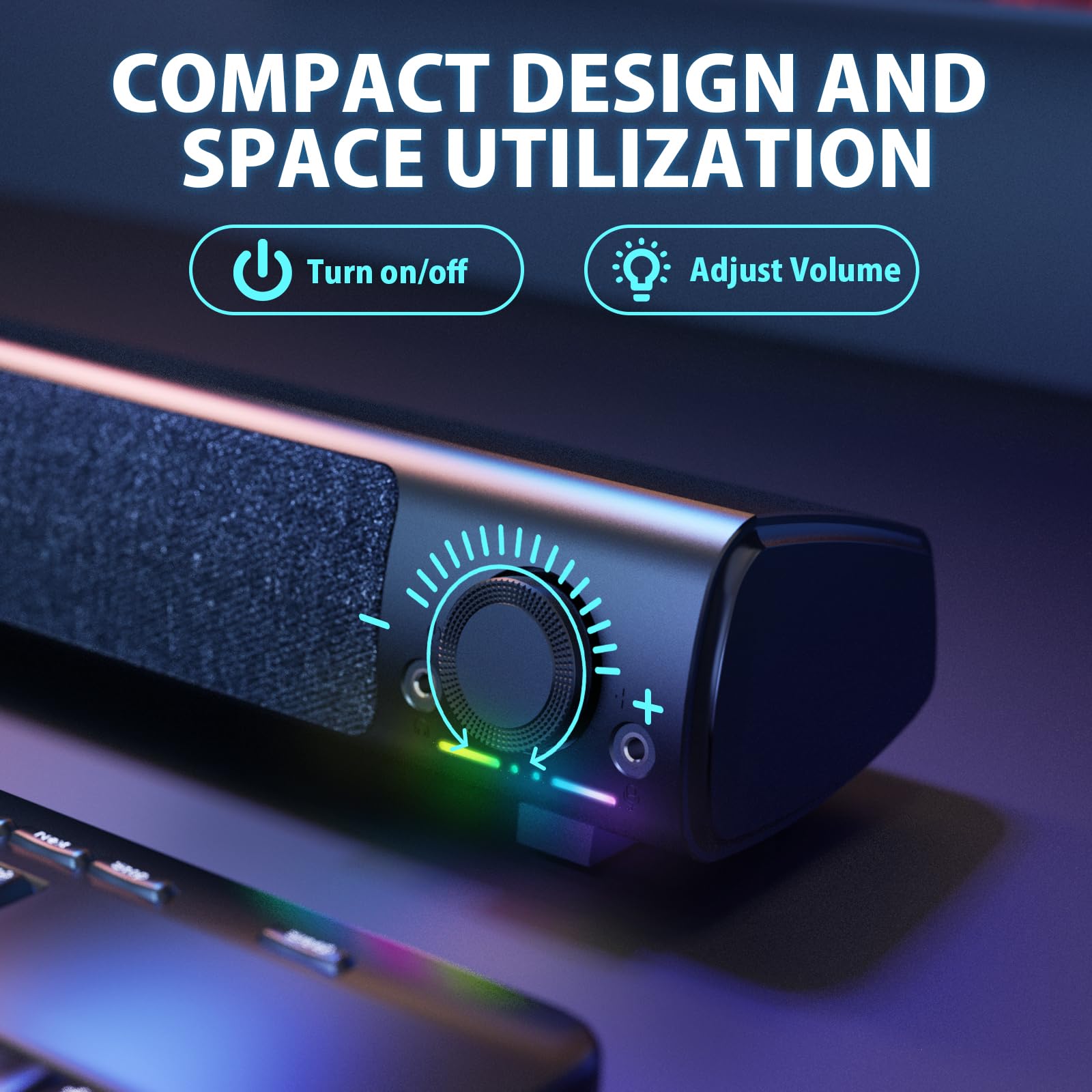 HPYLIF·H USB Powered Computer Speakers with 3.5mm AUX - PC Gaming Sound Bar for Desktop & Laptop | Superb Stereo Sound, Plug-n-Play, Headphone & Mic Jack | Perfect for Gaming, Movies & Home Office Setup