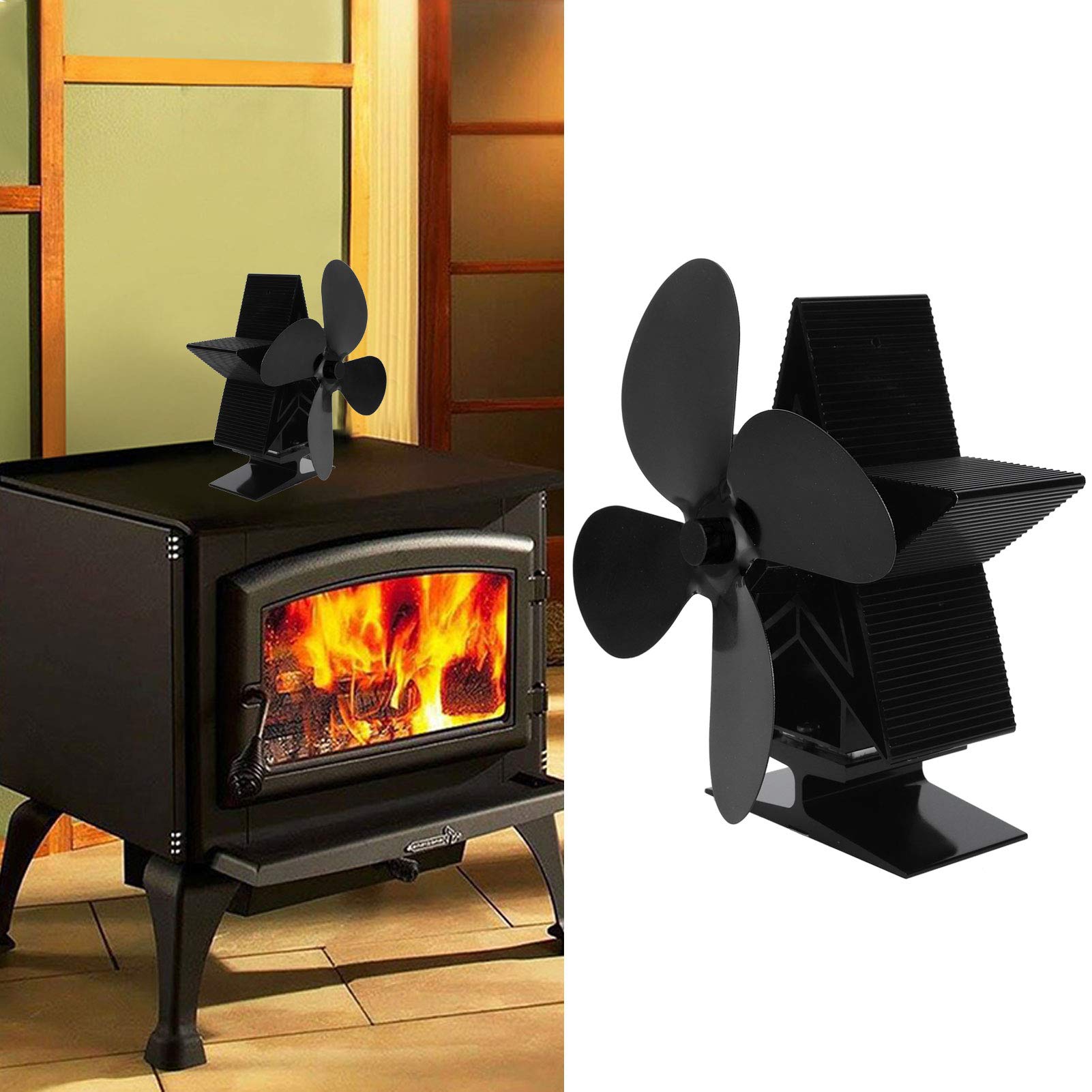 Eco-Friendly Heat Powered Fan with Metal Handle - Black Fireplace Fan for Home, Bedroom & Living Room - Efficient Heat Circulation for Cozy Winter Nights