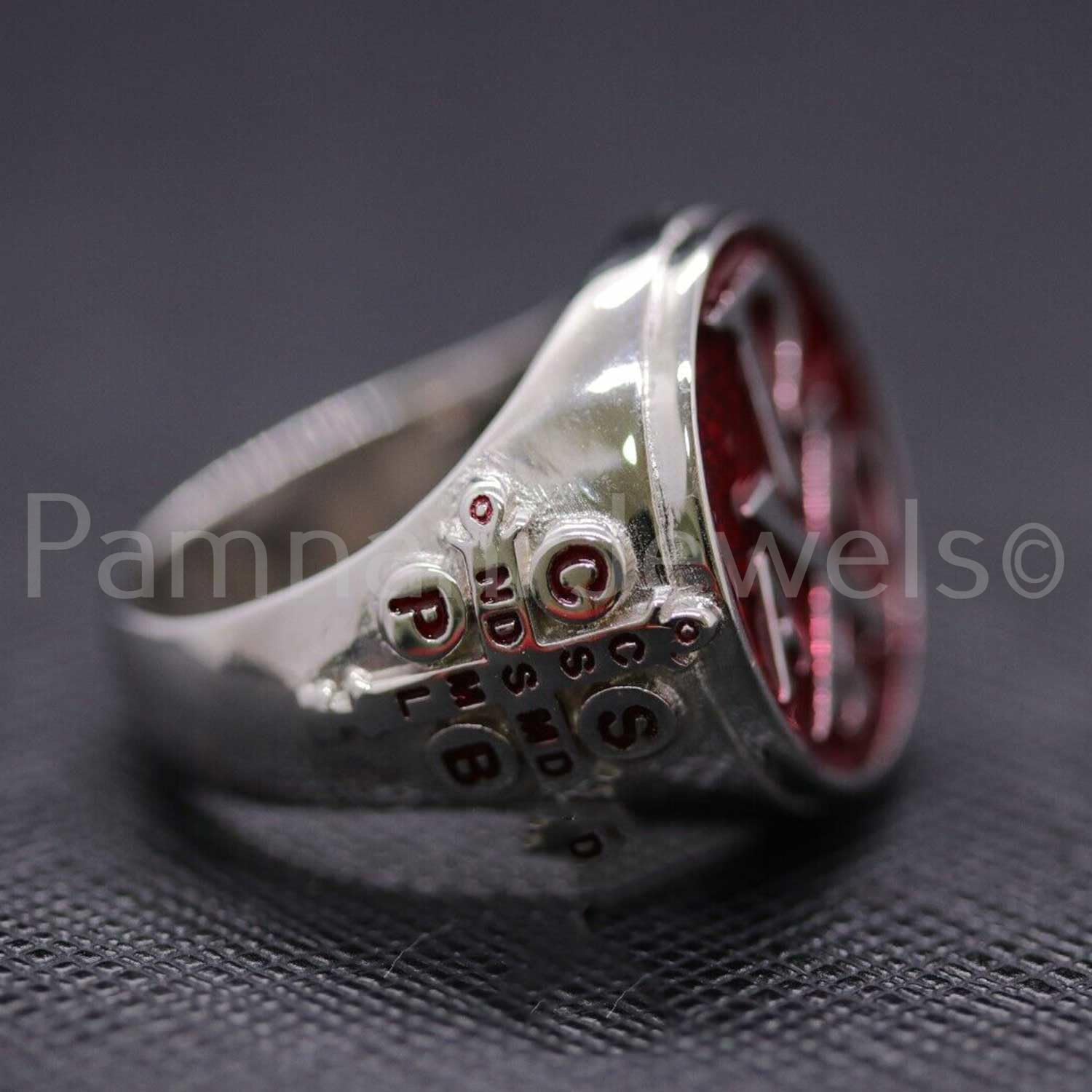 Alpha Omega Chi Rho 925 Sterling Silver Signet Ring for Men - Red Enamel Heavy Silver Ring, Religious Jewelry Gift for Boys, Christmas Present - Perfect for Weddings, Baptisms & Everyday Wear