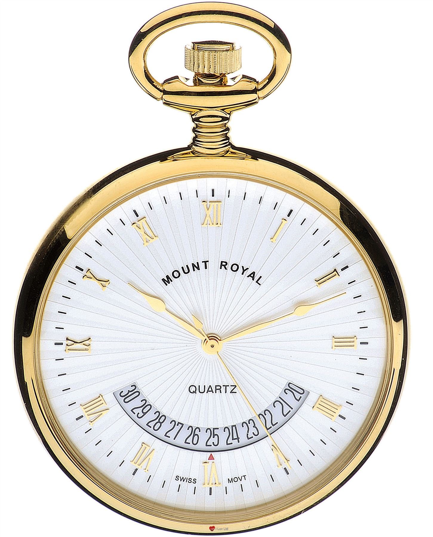 Antique Gold Plated Pocket Watch with Calendar - Open Face Quartz Movement & Albert Chain - Perfect for Vintage Style, Gifts, and Collectors