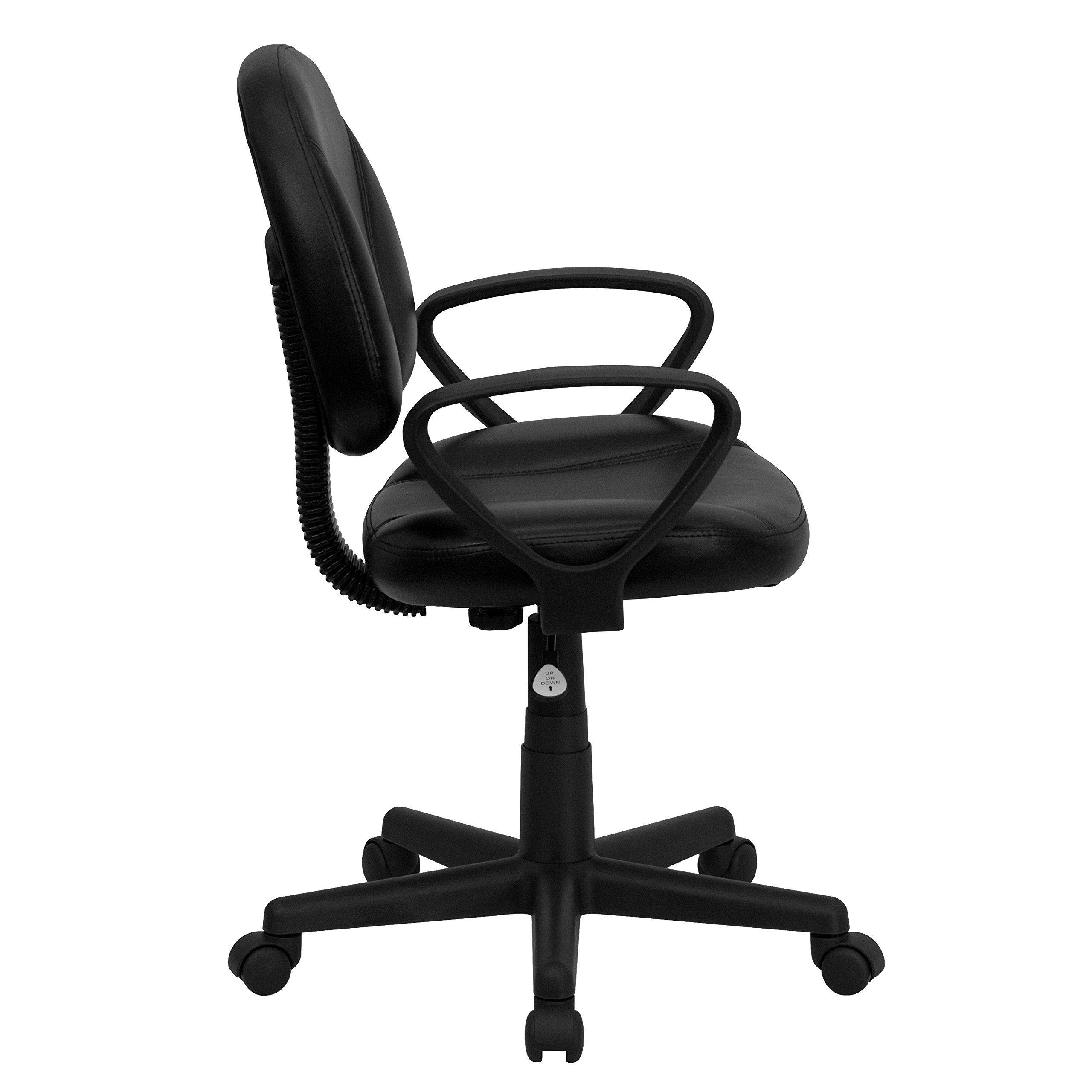 Flash Furniture Ronald Mid-Back Black LeatherSoft Swivel Ergonomic Office Chair with Adjustable Back Depth & Arms - Perfect for Home Office, Gaming & Workspace Comfort