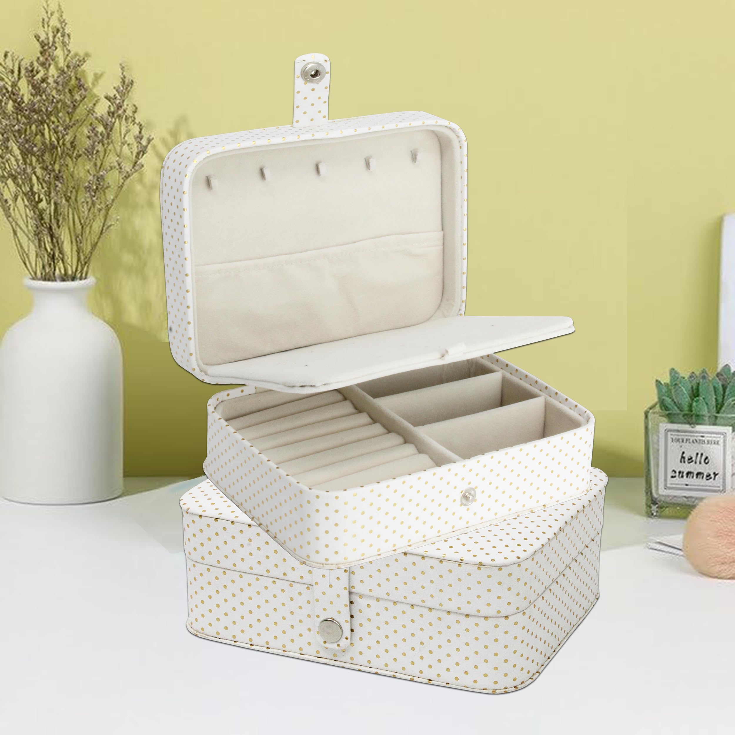 Atorakushon PU Leather 3 Grids Makeup Storage Box & Jewelry Organizer - Travel Vanity Case for Earrings, Necklaces & Cosmetics | Portable Wardrobe Organizer for Women (Cream) | Perfect for Travel, Home & Office Organization