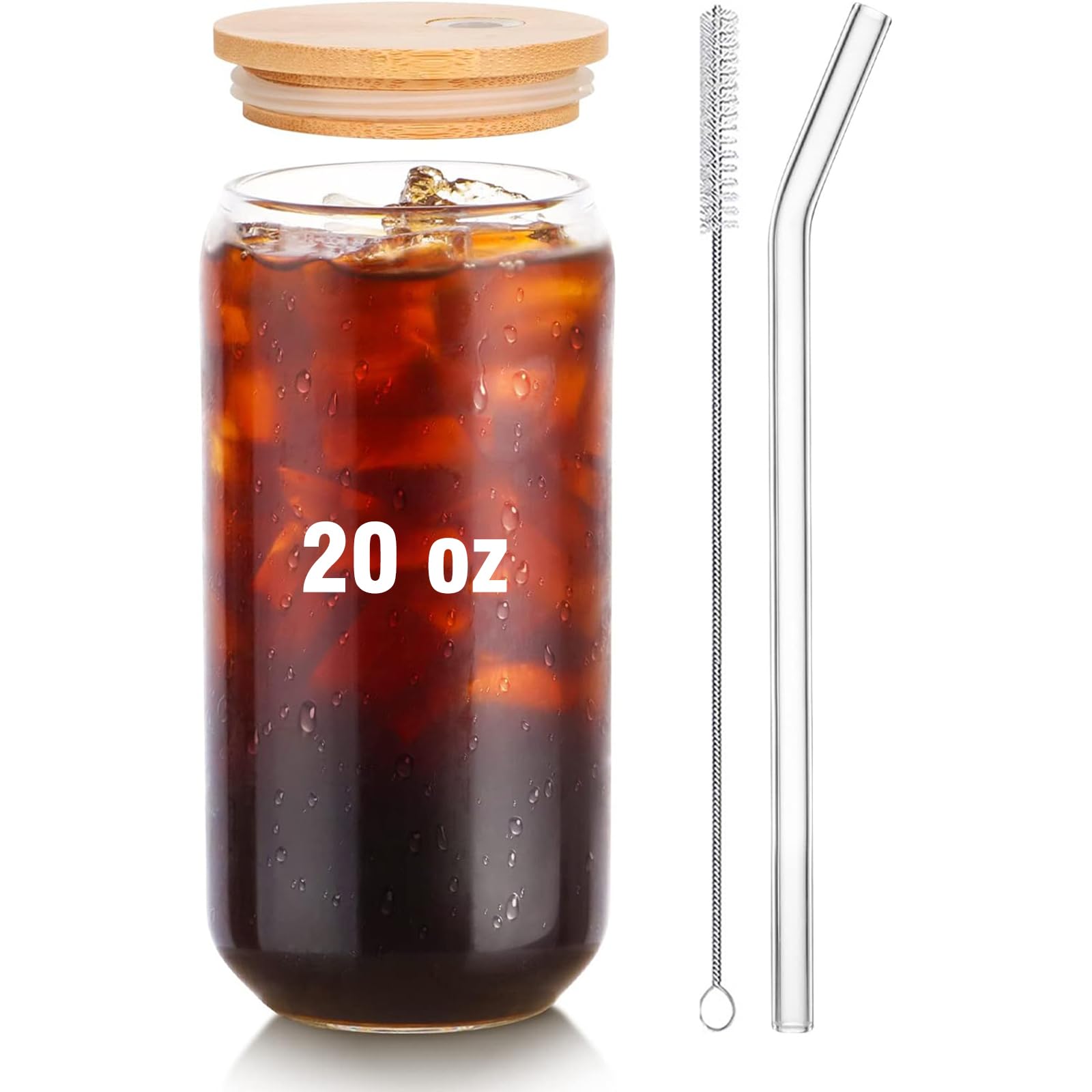 20oz Glass Tumbler with Lid & Straw - Reusable Drinking Cup for Coffee, Smoothies, Beer, Cocktails & Soda - Includes Cleaning Brush - Perfect for Home, Office, Parties & Outdoor Activities