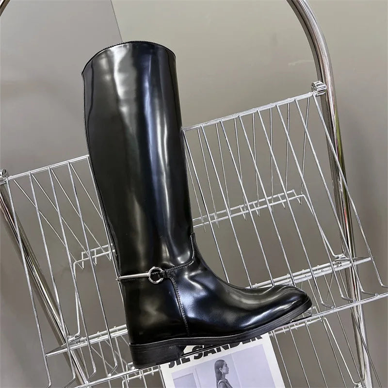 Women's Knee High Boots - Round Toe Low Heel Knight Boots for Autumn & Winter | Sexy Slip-On Thick Sole Motorcycle Shoes | Perfect for Casual Outfits, Riding & Night Out