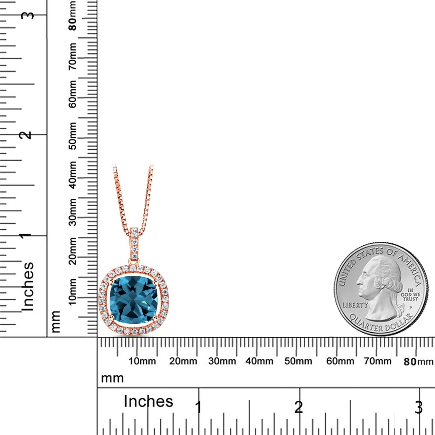 18K Rose Gold Plated Silver 12MM Cushion Gemstone Birthstone & White Moissanite Necklace for Women | Halo Pendant with 18 Inch Silver Chain | Perfect for Birthdays, Anniversaries & Special Occasions