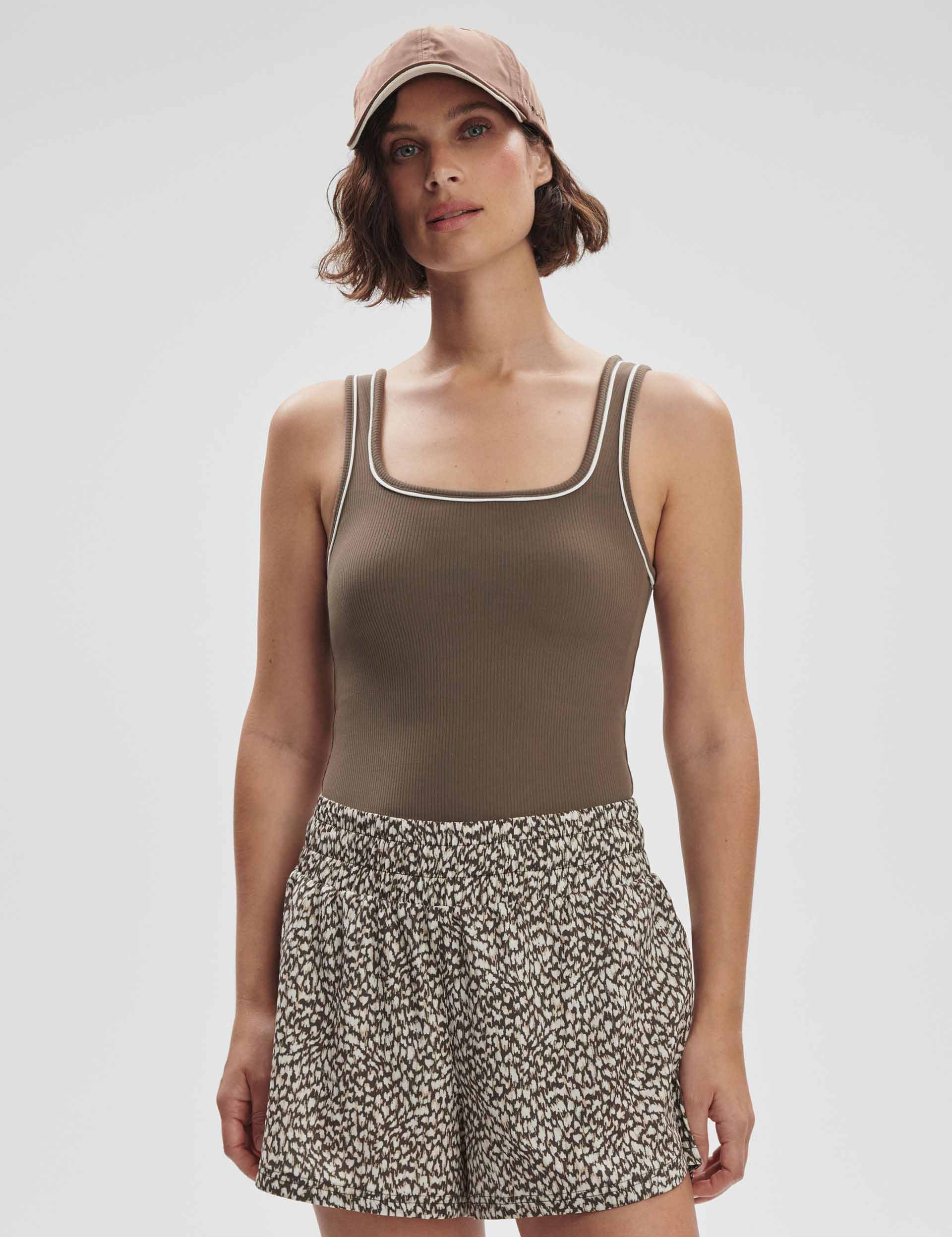 Barney Piped Tank Top - Chocolate Chip Color | Women's Casual Sleeveless Shirt for Summer, Beach & Outdoor Activities