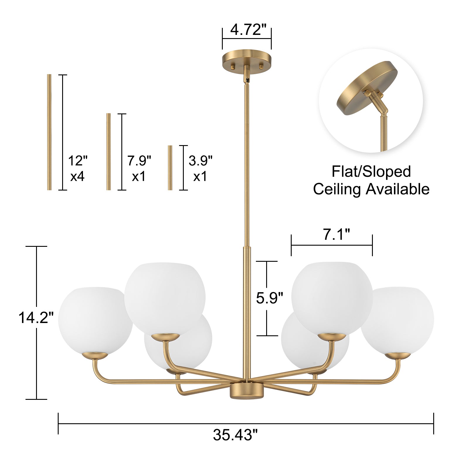 Glowlings 6-Light Modern Sputnik Chandelier - 35 Inch Wide Large Opal Glass Ceiling Light Fixture for Dining Room, Living Room & Bedroom Lighting