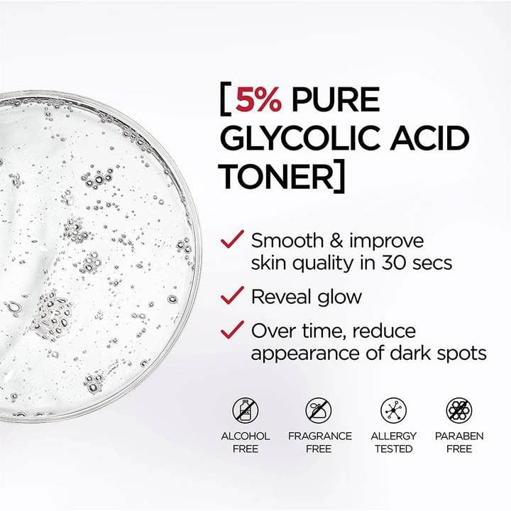 L'Oreal Revitalift Glycolic Acid Exfoliating Toner 180ml - Gentle Facial Peeling for Smooth, Glowing Skin - Perfect for Daily Skincare & Anti-Aging Routine