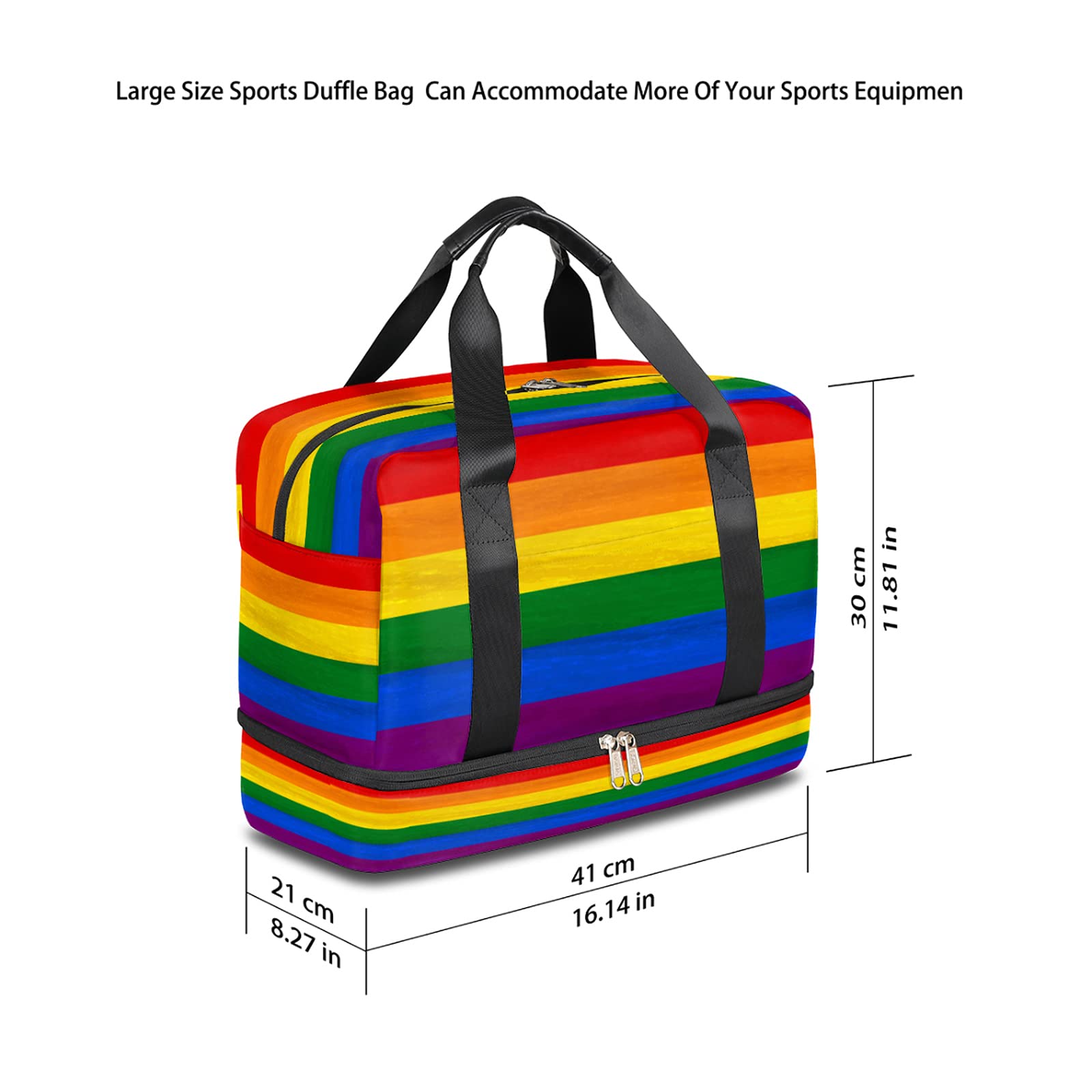 TropicalLife Rainbow Sports Tote Gym Bag with Shoe Compartment - Lightweight LGBT Pride Travel Duffel Bag | Foldable Weekender Luggage for Women & Men | Perfect for Gym, Travel, Beach & Pride Events
