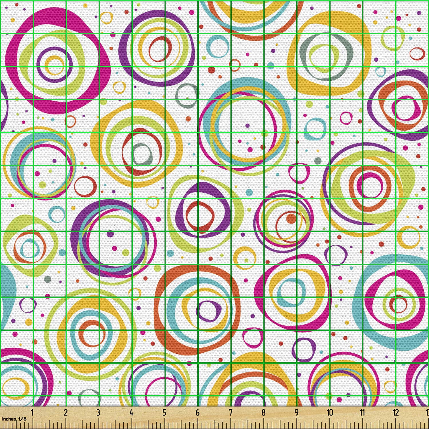 Ambesonne Geometric Fabric by The Yard - Spirals with Funny Dots Bubbles Print Decorative Upholstery Fabric for Sofa, Curtains & Home Decor (10 Yards, Yellow & Green) | Perfect for DIY Projects, Crafting & Interior Design
