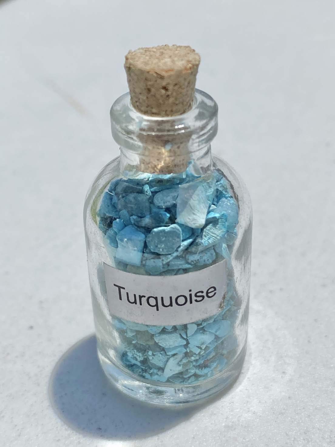 Turquoise Mini Gemstone Bottles (2 Pack) - Handmade Decorative Glass Bottles for Essential Oils, Jewelry Storage & Home Decor