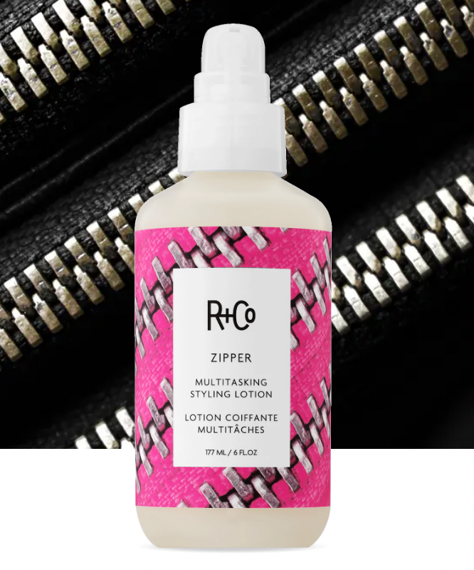R+Co Zipper Multitasking Styling Lotion - Lightweight Hair Cream for Frizz Control, Shine & Heat Protection | Perfect for Daily Styling, Curly Hair & Salon-Quality Results