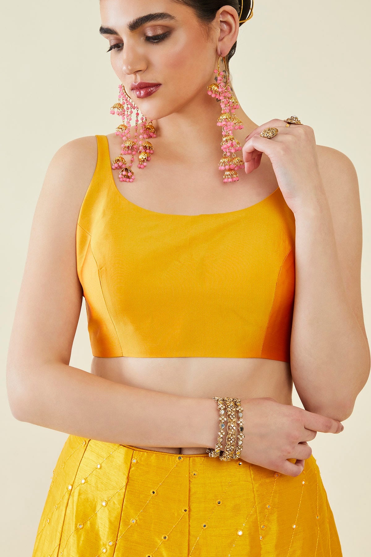 Elegant Yellow Silk Blouse for Women - Soft & Breathable Fabric for Office & Casual Wear | Perfect for Work, Parties & Everyday Outfits (Design 1732)