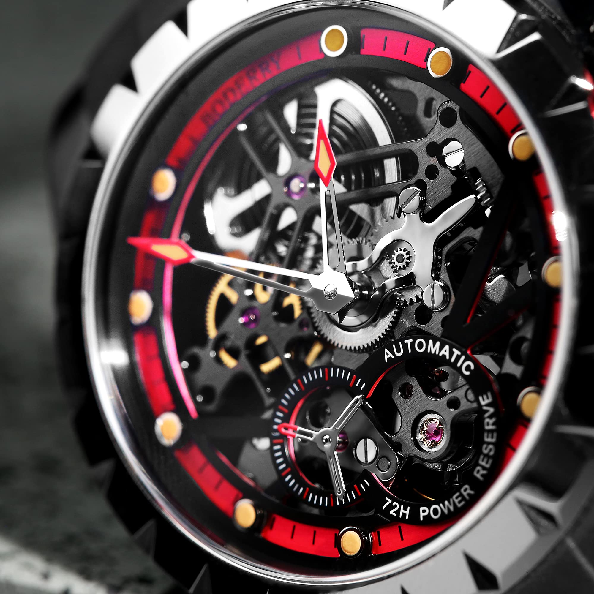 BODERRY Skeleton Men's Watch - Titanium Automatic Mechanical Watch with 72H Power Reserve, 5ATM Waterproof, Luminous Sapphire Crystal & Leather Strap - Steampunk Style Gift for Urban Professionals, Business Meetings, and Nightlife