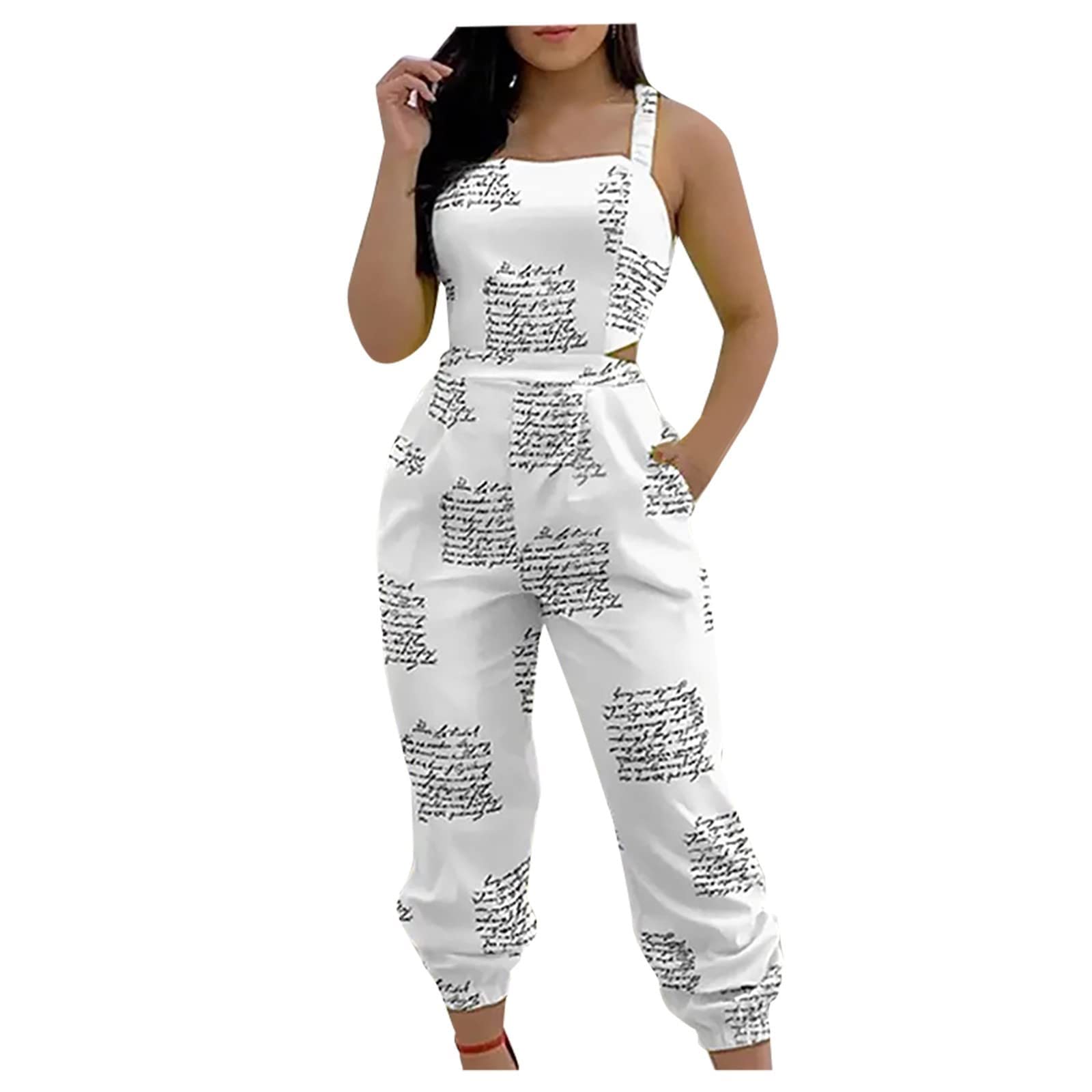 OIOLOY Women's Floral Printed Jumpsuit - Casual Sleeveless Romper with Pockets | Plus Size Baggy Overalls for Summer Outings, Beach Vacations & Music Festivals