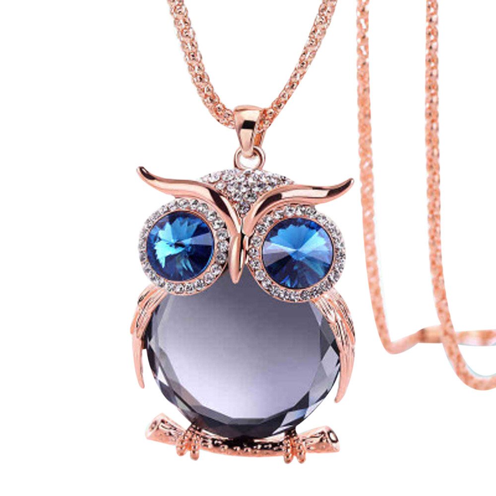 Valentine's Day Gifts for Women - Owl Pendant Diamond Necklace, 18K Gold Plated Long Chain Jewelry - Perfect for Anniversaries, Date Nights & Special Occasions