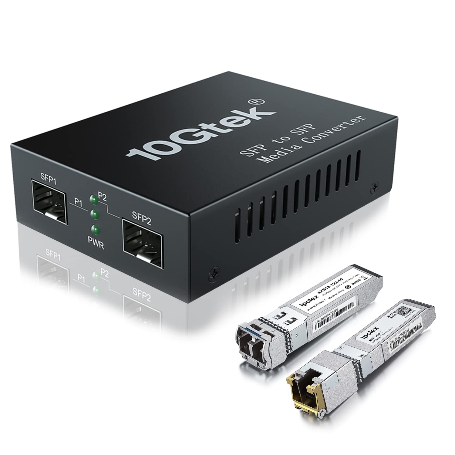 iPolex 10G SFP+ to SFP+ Fiber Media Converter with LR & 10GBase-T Modules | 10G OEO Converter for Single Mode LC Fiber & CAT6a/7 | 10km Ethernet Transmission | Ideal for Data Centers, Enterprise Networks & High-Speed Internet Connectivity