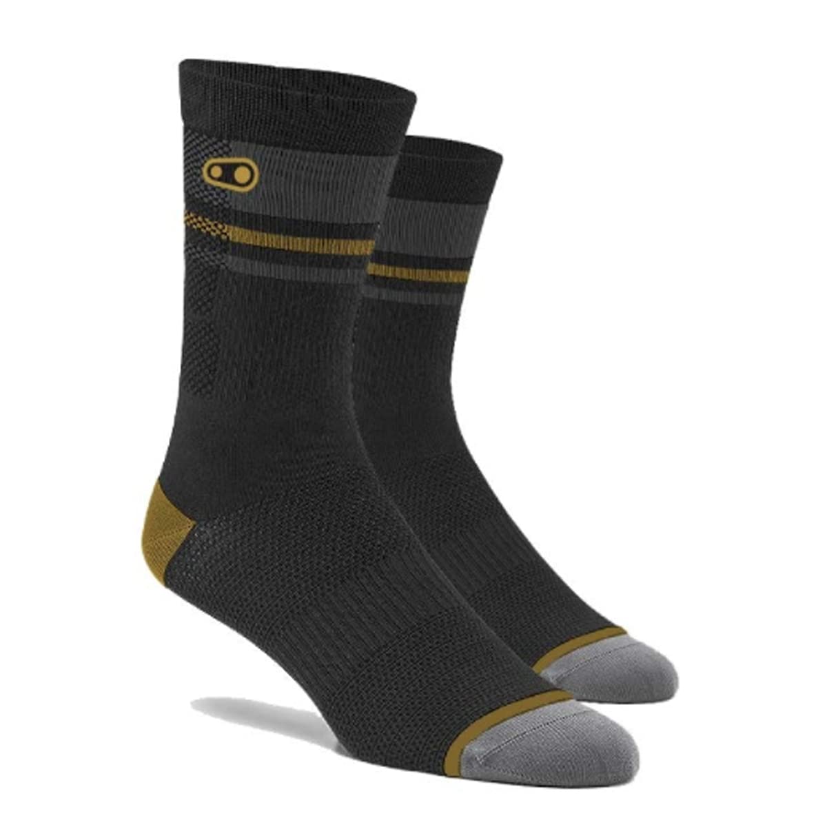 Crank Brothers Trail Socks for Men - 100% Merino Wool Hiking & Mountain Biking Socks (Black/Gold, Large) - Perfect for Outdoor Adventures & Cycling