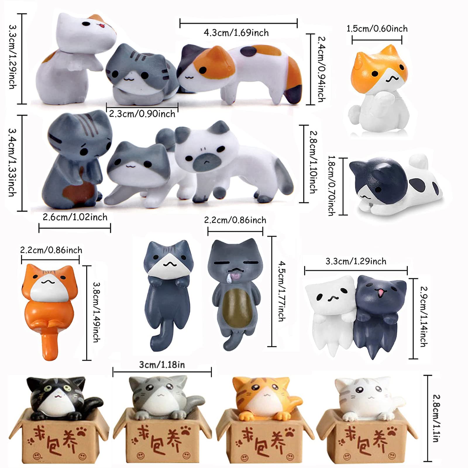 16PCS Adorable Cat Figurines - Cute Kitten Statues for Cake Decorating, Fairy Garden, Terrarium, Miniature Landscaping - Perfect for DIY Crafts, Home Decor, Bookshelf Ornaments & Gift Giving