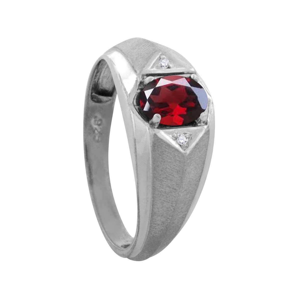 0.76 Carat Men's Diamond & Oval Garnet Engagement Ring in 10K White Gold - MauliJewels | Perfect for Proposals, Weddings & Anniversary Gifts