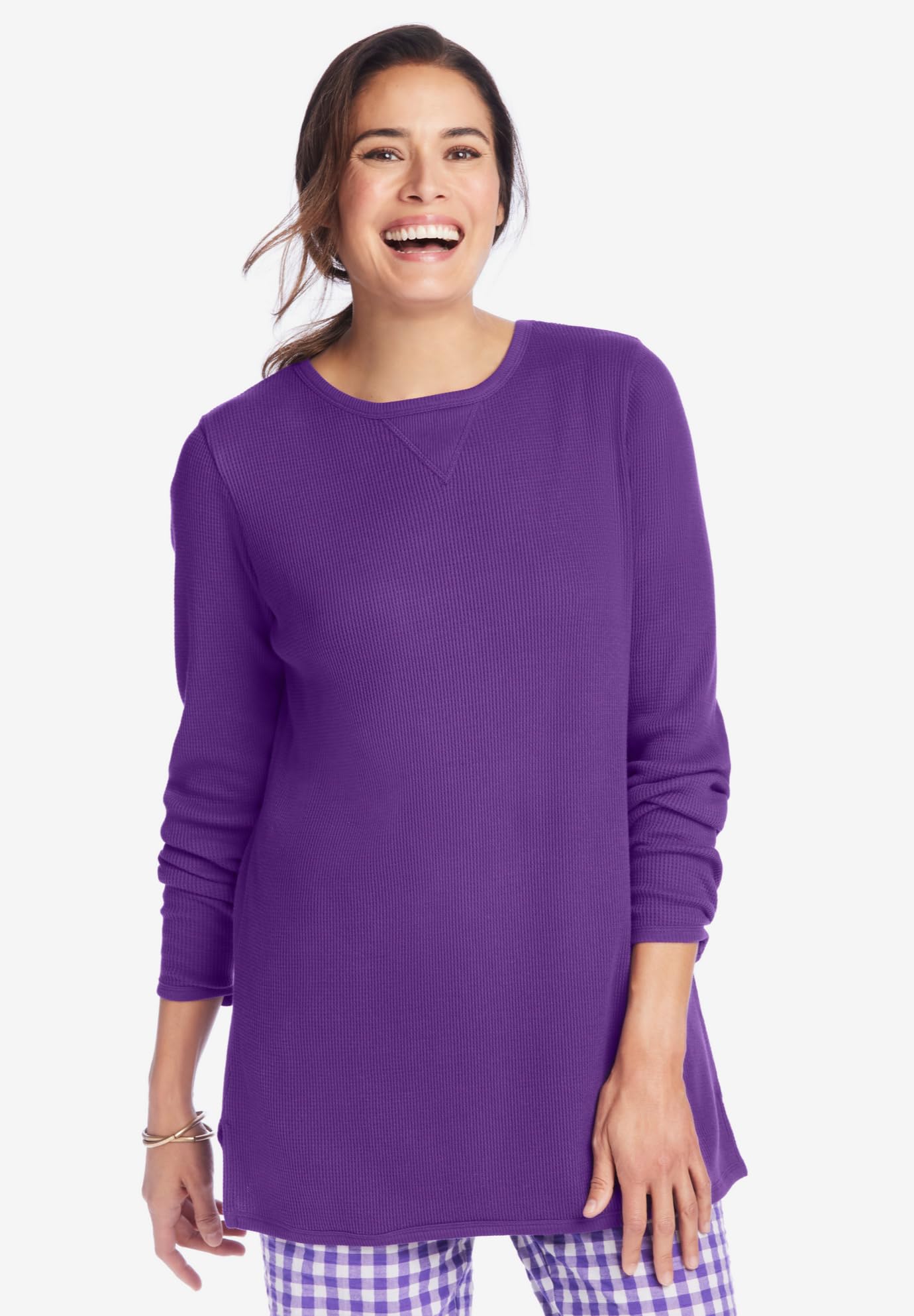 Woman Within Women's Plus Size Waffle Thermal Sweatshirt - Cozy Fleece-Lined Pullover for Cold Weather, Lounge & Outdoor Activities