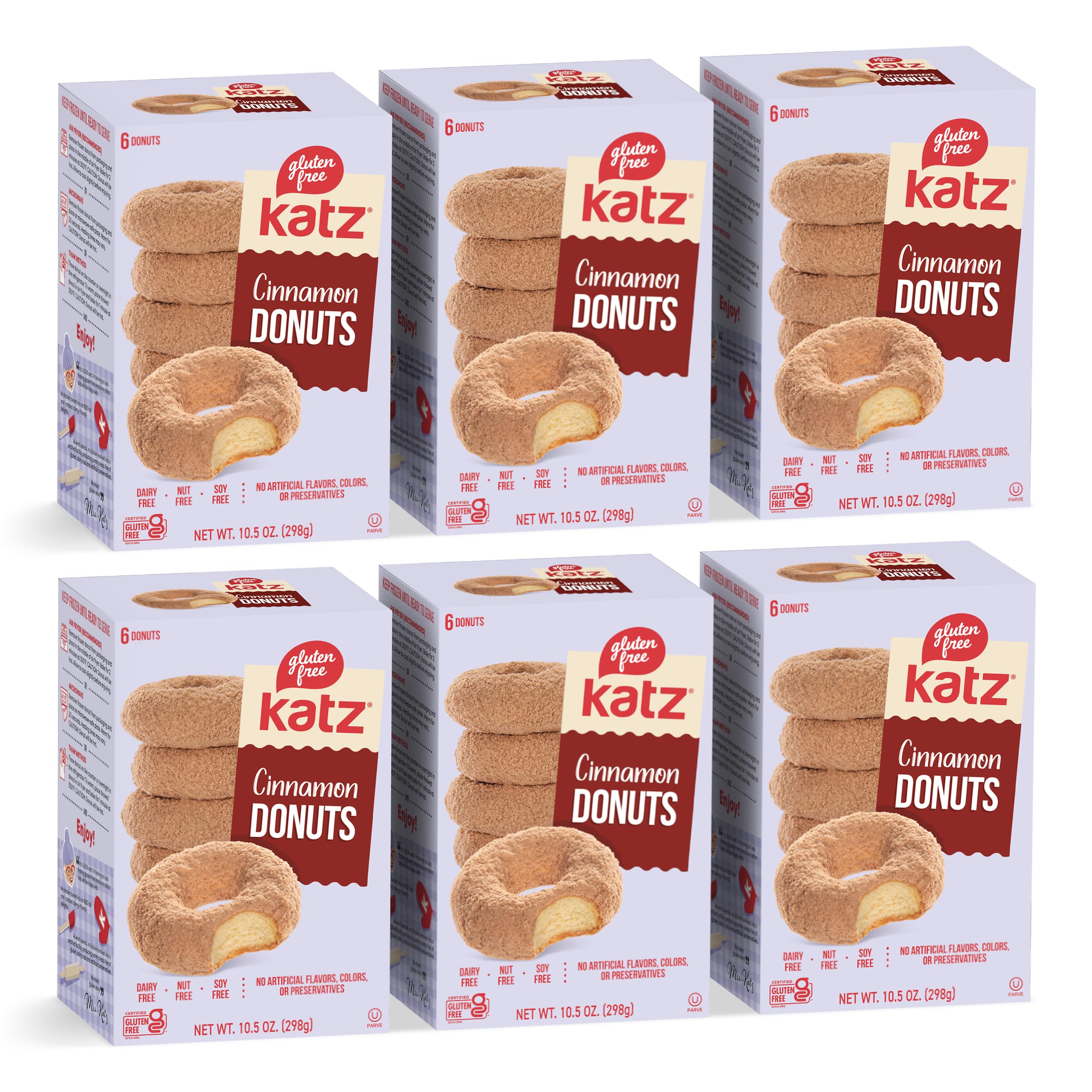 Katz Gluten Free Cinnamon Donuts - 36 Count (6 Packs of 6) | Dairy Free, Nut Free, Soy Free, Kosher Certified | Perfect for Breakfast, Snacks & Special Diets