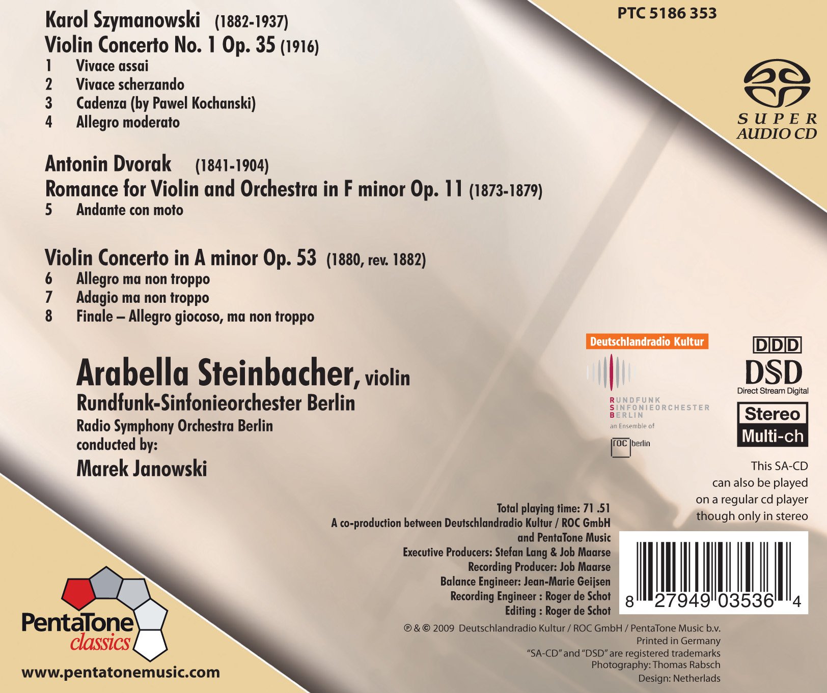 Dvorak & Szymanowski Violin Concertos with Romance - Classical Music CD for Violin Enthusiasts | Perfect for Concerts, Study Sessions & Relaxation