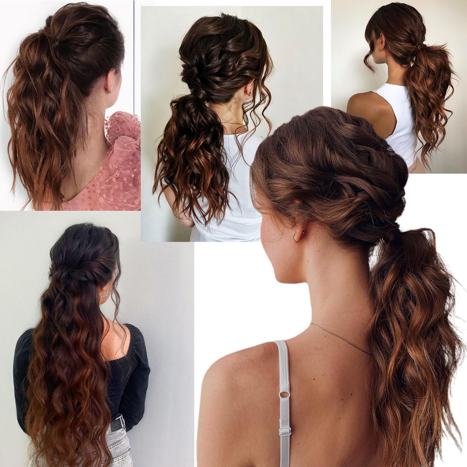 Black & Brown Clip-In Ponytail Hair Extensions - 100% Remy Human Hair - Seamless Wrap-Around Design for Natural Volume & Length - Perfect for Parties, Weddings & Everyday Styling