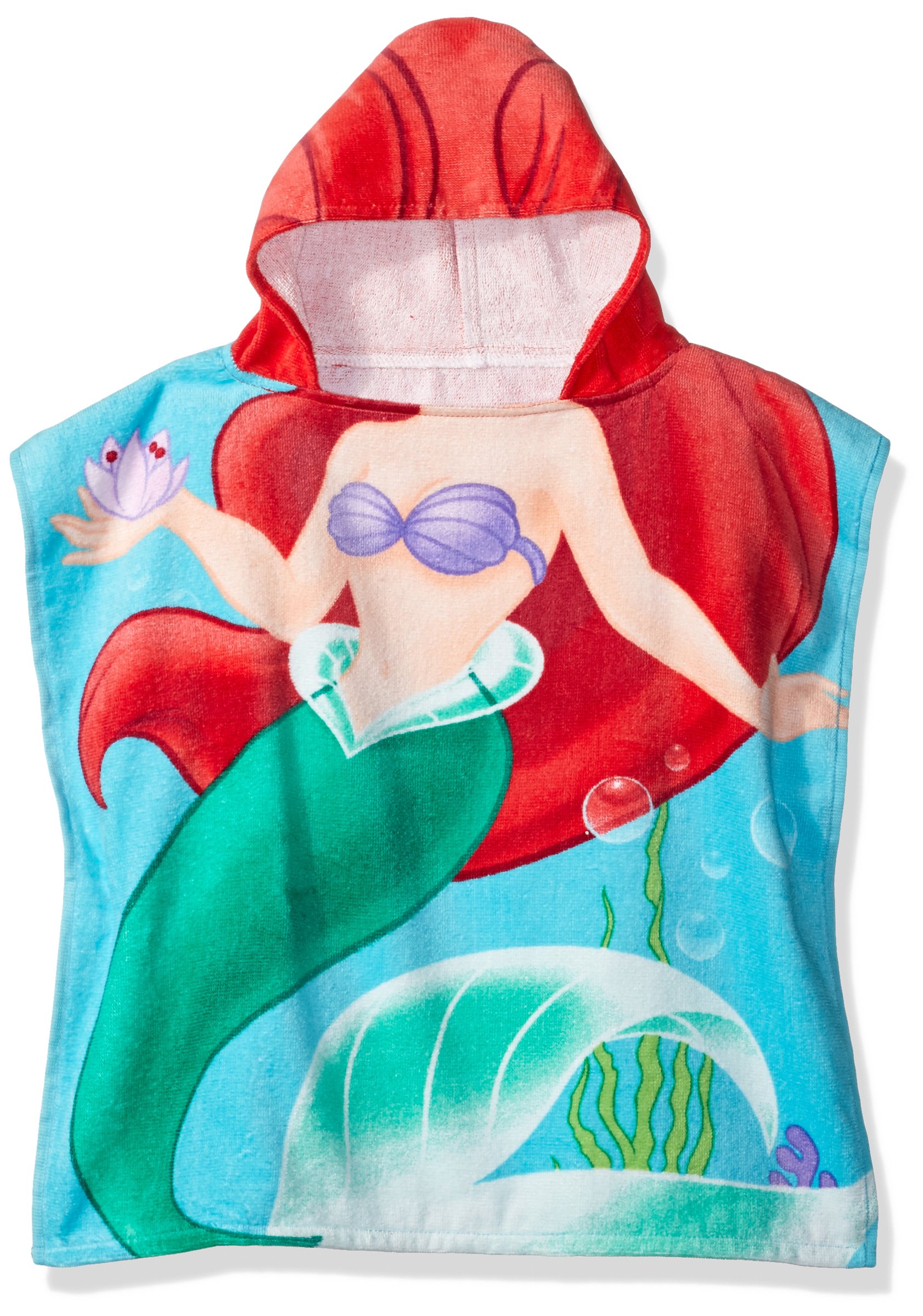 Disney Little Mermaid Ariel Hooded Kids Bath Towel - Soft Cotton Baby Beach & Pool Towel for Toddler Girls, Perfect for Swimming, Bath Time & Dress Up Play