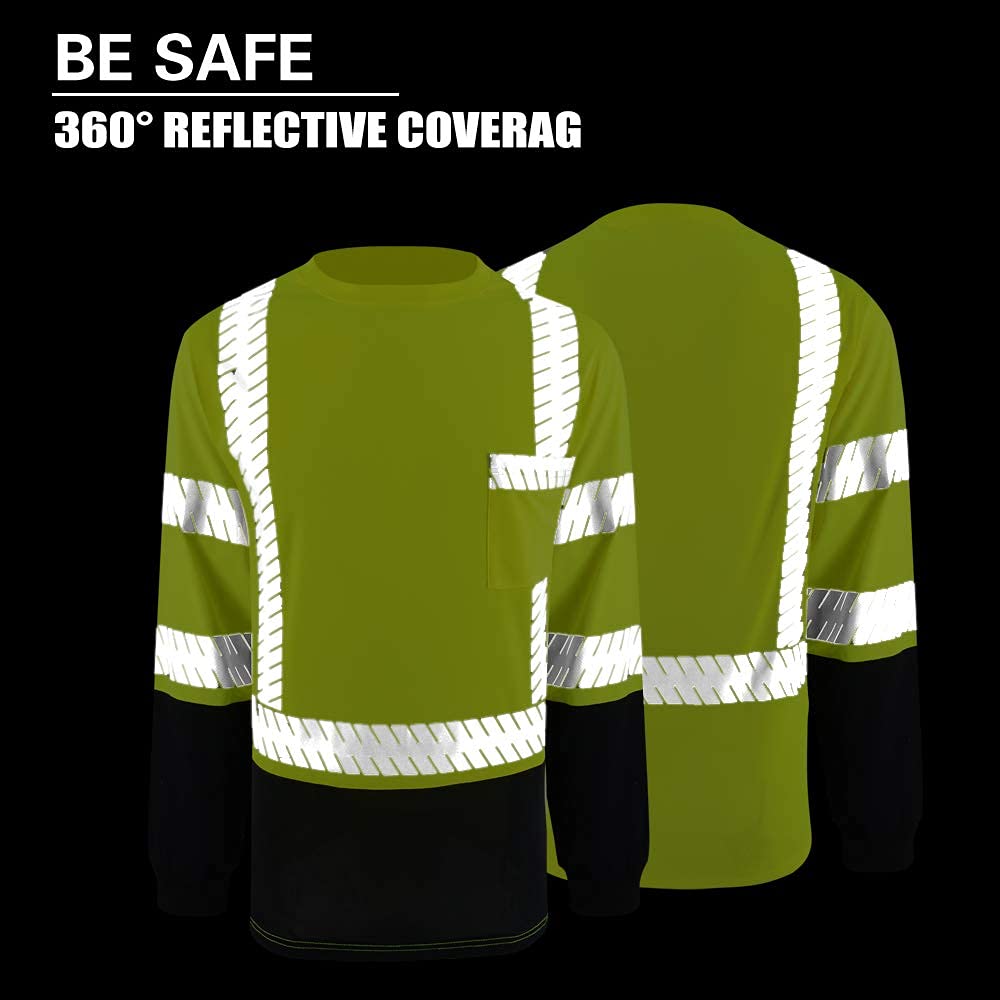 ANSI Class 3 High Visibility Safety Shirts with Reflective Strips - Black Construction Work Shirts for Men - Ideal for Road Work, Night Shifts & Hazardous Job Sites