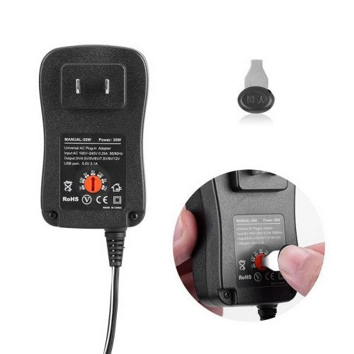 30W Universal Power Supply Adapter 3V-12V Adjustable Voltage with Multiple DC Tips - Perfect for Laptops, Routers, LED Strips & Electronics Charging