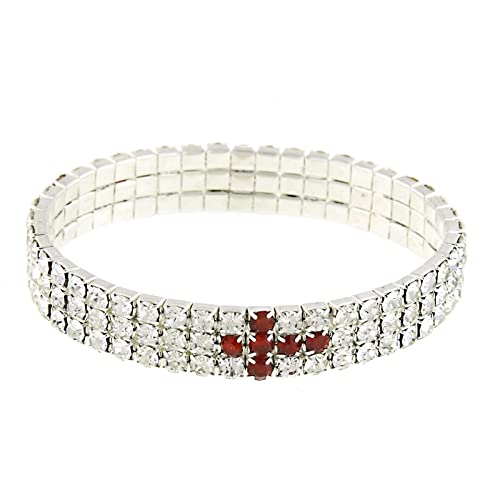 1928 Red Rhinestone Cross Stretch Bracelet for Women - Elegant Adjustable Religious Jewelry Gift for Church, Weddings & Everyday Wear