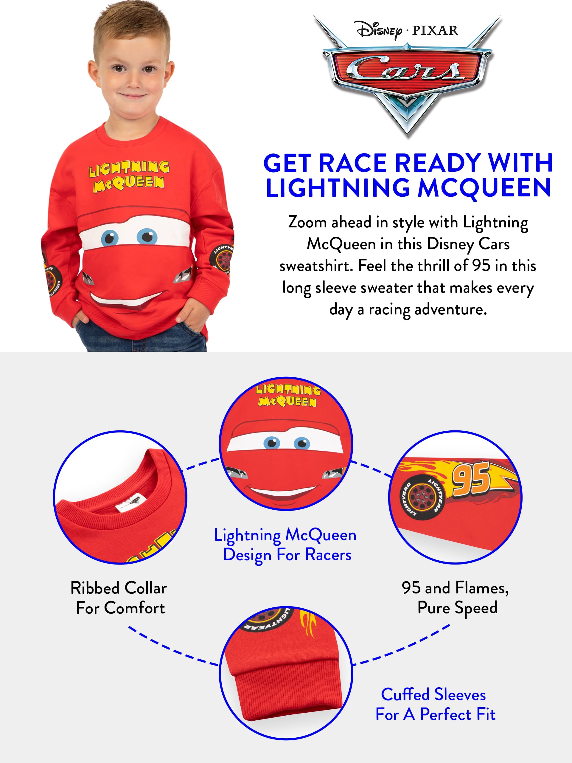 Disney Cars Lightning McQueen Boys' Sweater - Cute Cartoon Character Pullover for Kids (Sizes 2T-8) - Perfect for Birthday Gifts, Christmas & Daily Wear