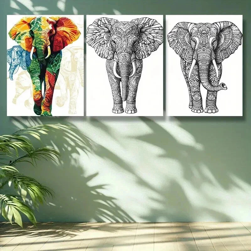 3-Piece Elephant Art Painting Set - Framed Canvas Wall Decor 50x70cm - High Quality Print - Australian Made - Ready to Hang - Perfect for Living Room, Bedroom & Office Decor