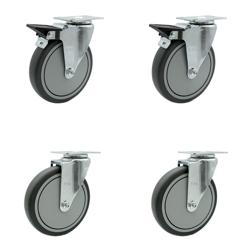 Cambro Beverage Cart Replacement Casters - 2 Swivel & 2 Brake Wheels (4-Piece Set) - Heavy Duty Service Cart Casters for Commercial Bars, Restaurants, and Catering Events