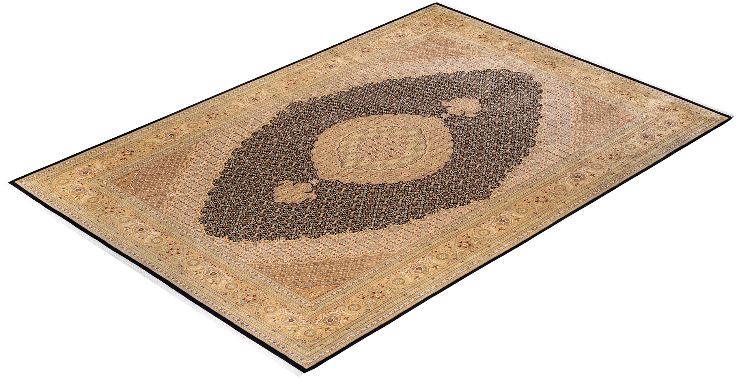 Handmade Wool Oriental Mogul Black 9x12 Area Rug - Traditional Hand-Knotted One-of-a-Kind Solo Rugs for Living Room, Bedroom & Home Decor