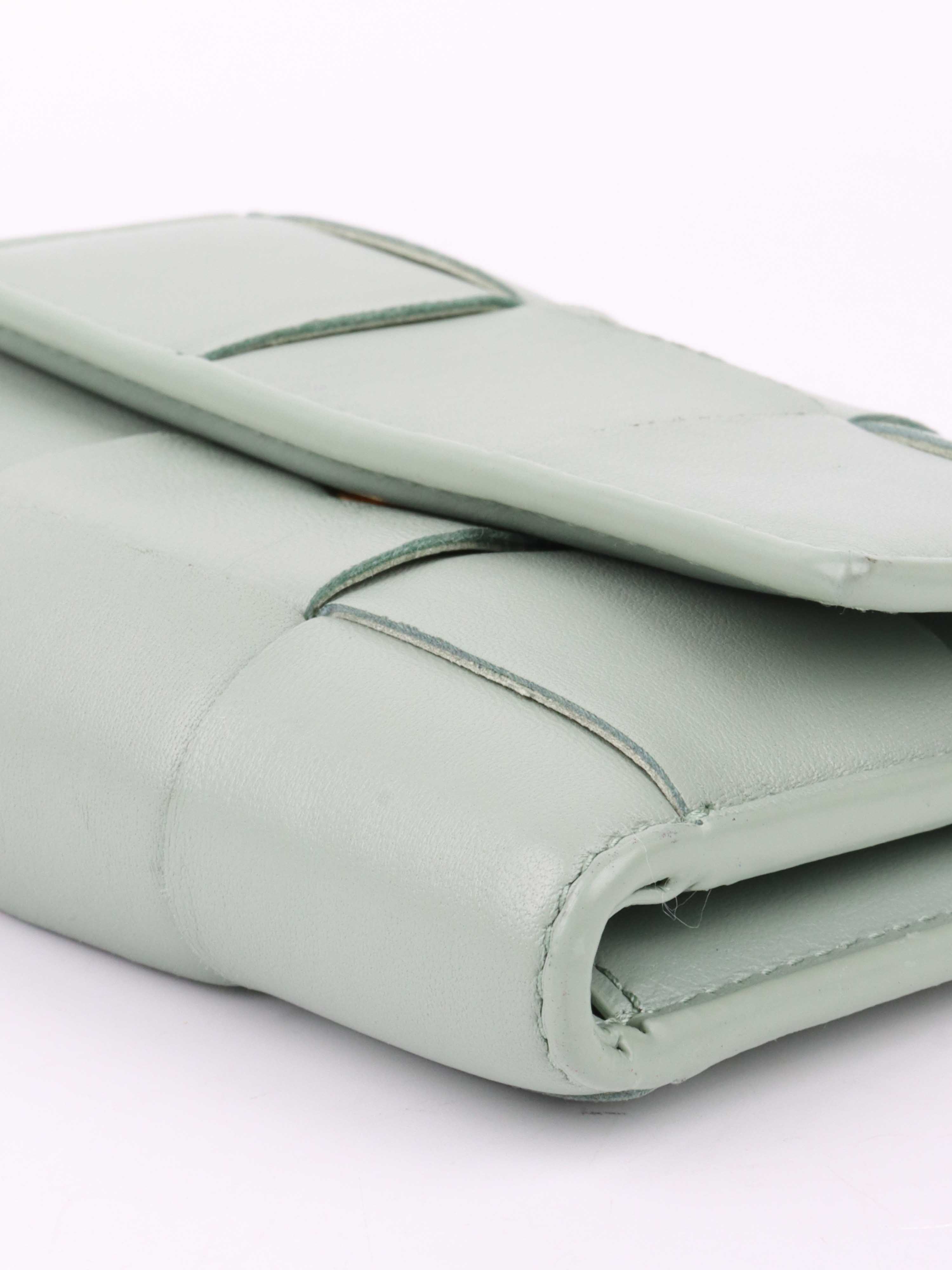 Bottega Veneta Seafoam Green Cassette Tri-Fold Zip Wallet - Luxury Leather Wallet for Men & Women - Perfect for Travel, Business & Everyday Use