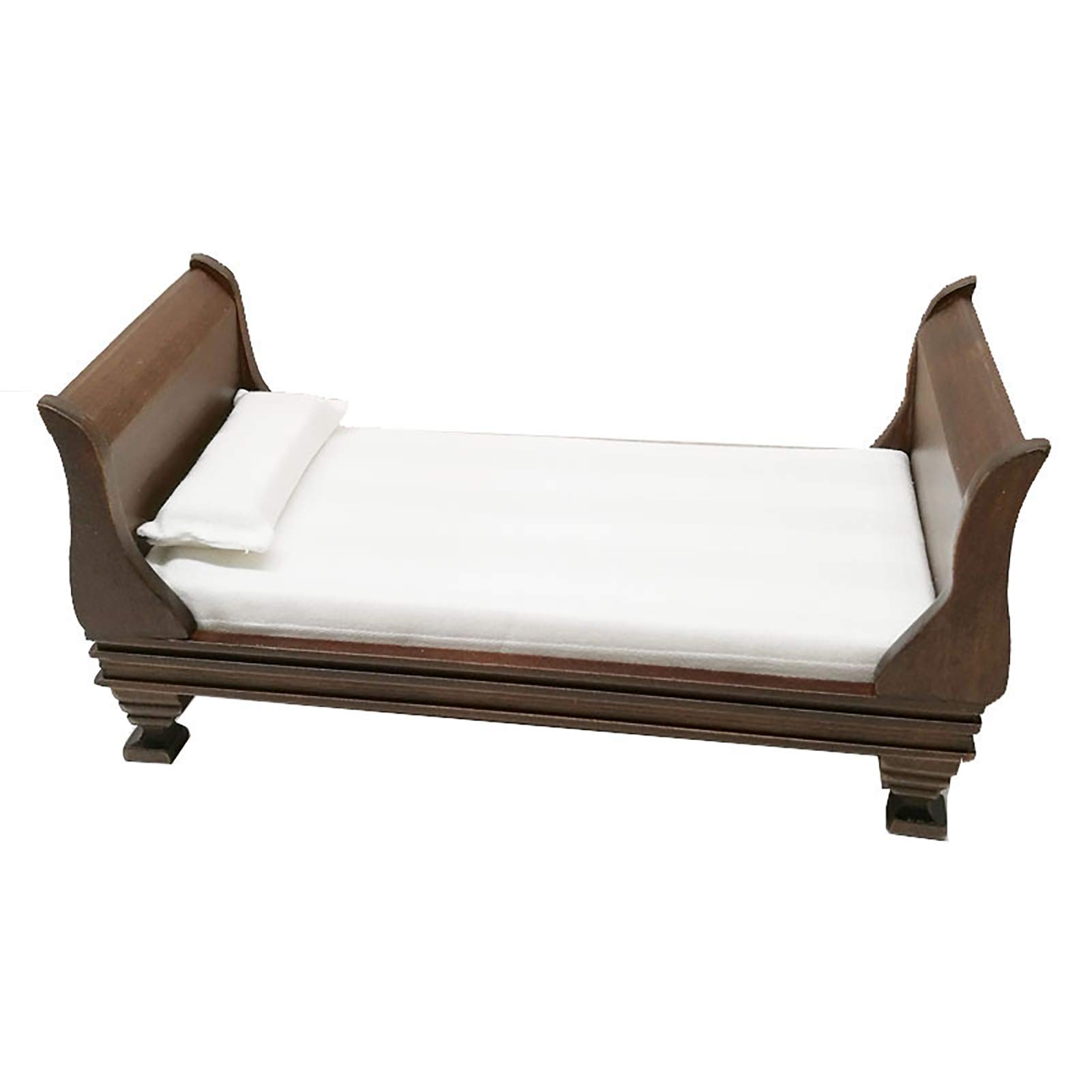 1:12 Scale Dollhouse Single Bed - Multifunctional Miniature Solid Wood Furniture for Kids Pretend Play, Realistic Doll House Decor & Gift for Toddlers Over 3 Years Old - Perfect for Bedroom Playsets & Birthday Presents
