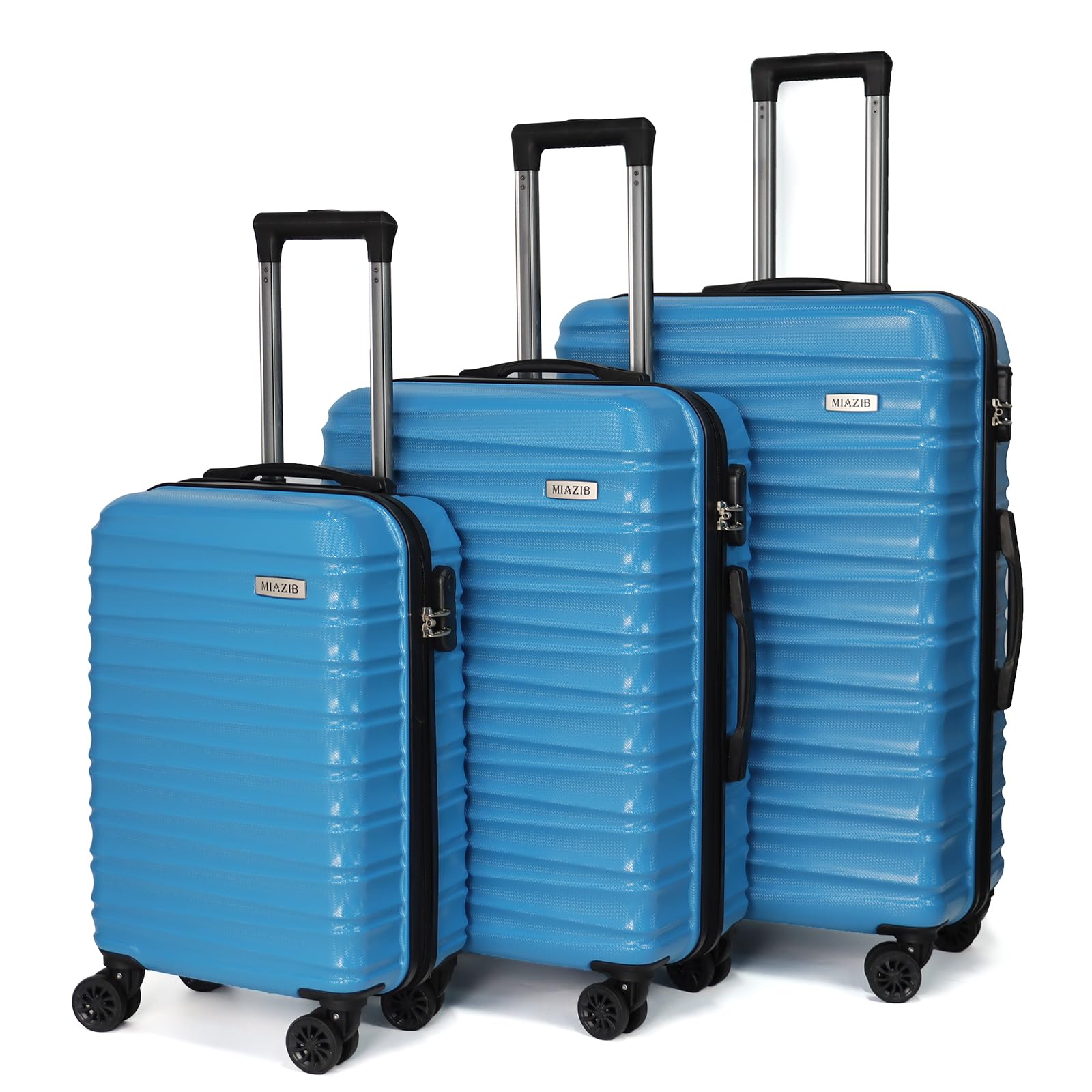 3-Piece Hard Shell Spinner Luggage Set with Wheels - Durable Blue Suitcases for Travel & Family Vacations - Ideal for Air Travel, Road Trips & Business Trips