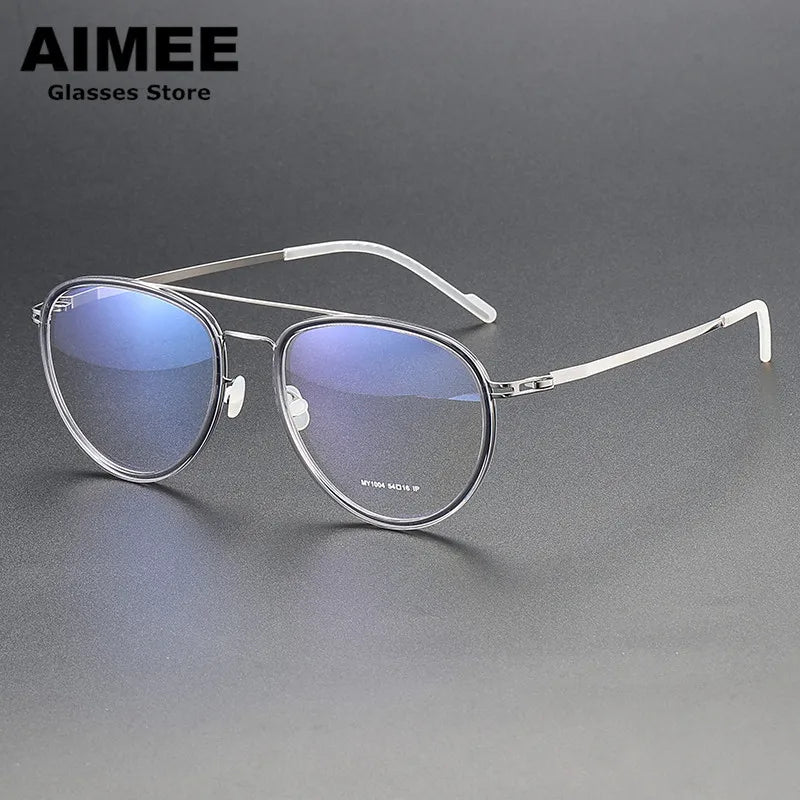 Stylish Unisex Oval Full Rim Double Bridge Acetate & Steel Eyeglasses Frame 1004 - Perfect for Work, Reading, and Everyday Fashion