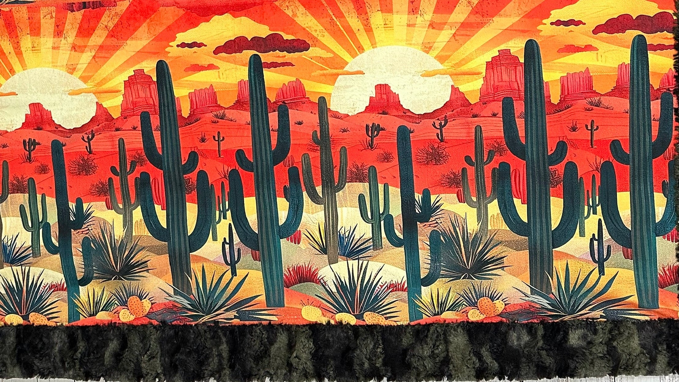 Sunny Arizona Desert Sunrise Camo 55x79 Large Minky Blanket - Soft & Cozy Throw for Bed, Couch, Outdoor Camping & Picnics