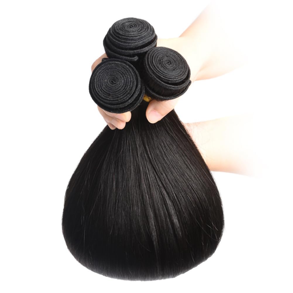 26 Inch Straight Brazilian Virgin Human Hair Bundles - 3 Bundles Deal Unprocessed Weave Extensions for Women | Natural Black Color | Perfect for Daily Styling, Salon Use & Special Occasions