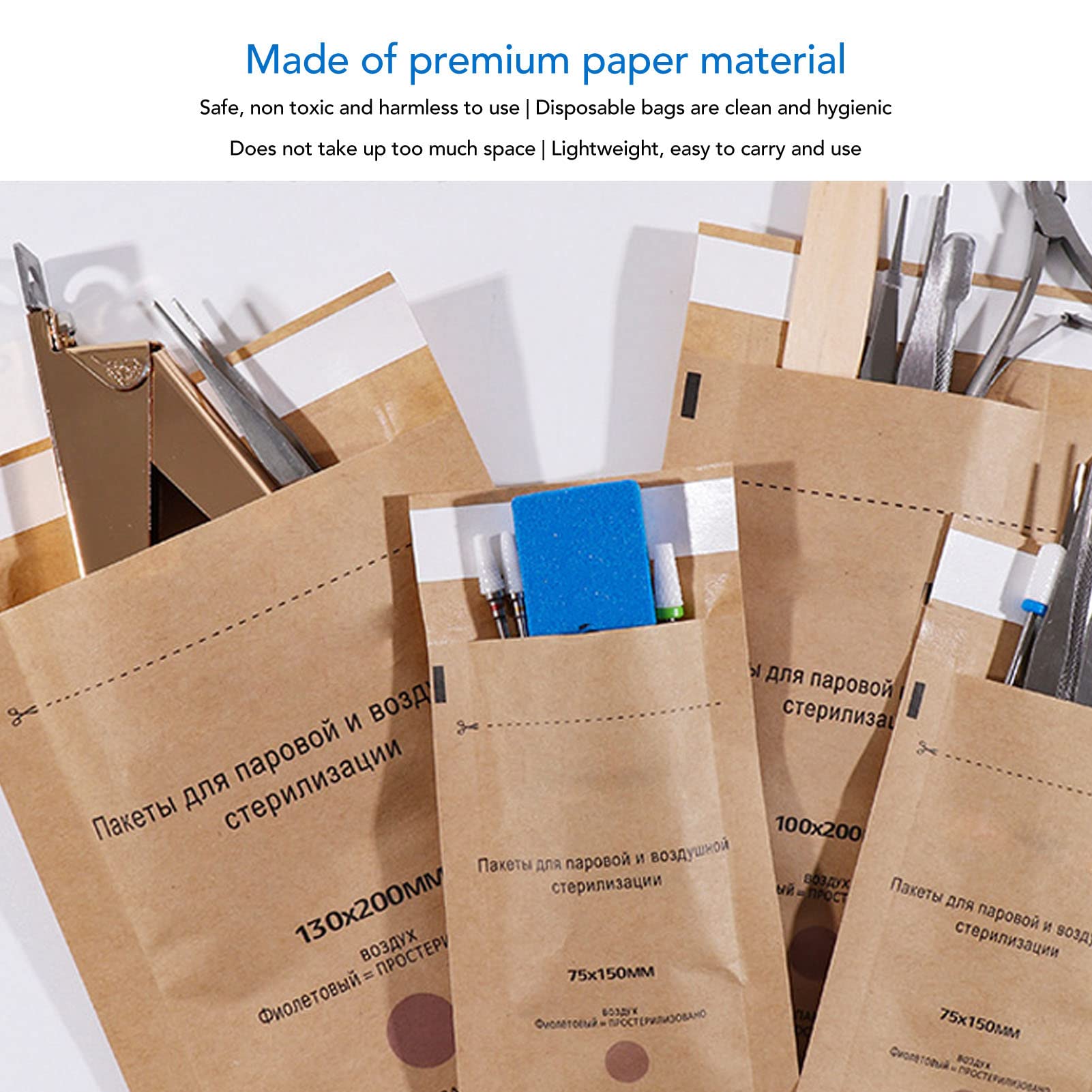 100-Pack Sterilized Disposable Bags for Dental & Nail Tools (100x200mm) | Perfect for Salon, Clinic & Home Use | Hygienic Storage Solution